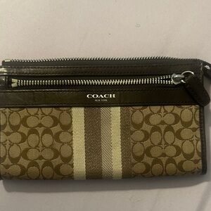 Coach Signature Brown and Cream Wristlet